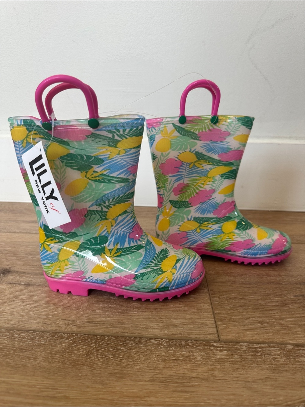 Girls Tropical Rain Boots Waterproof Rubber Size 10 NWT Pink Handles - Picture 2 of 7